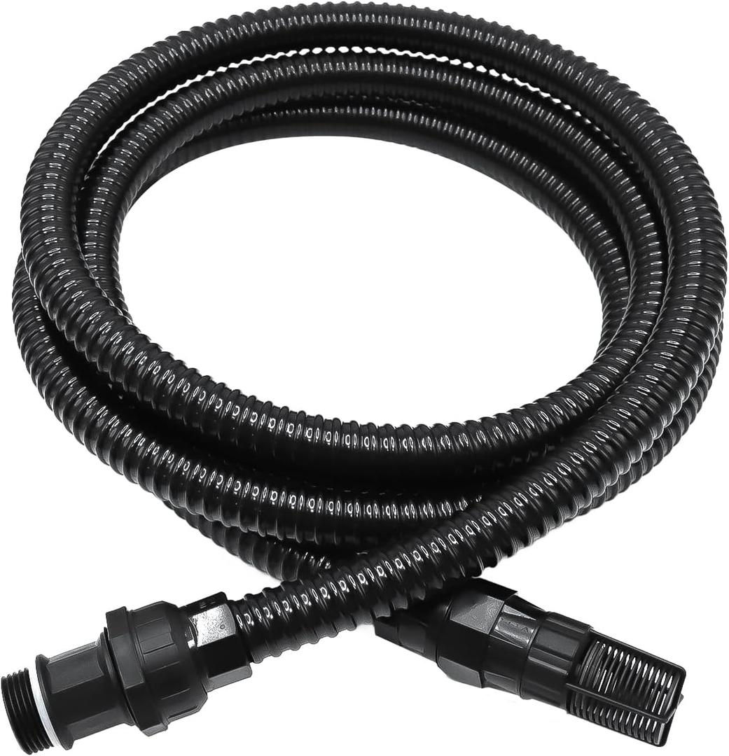 13FT x 1" Suction Hose Kit with Check Valve, for Well Pump Water Intake Easy to Install for Quickly Water Sucking from Garden Pond Canal Reservoir, Corrugated Pipe 13FT Long with 1Female Inlet
