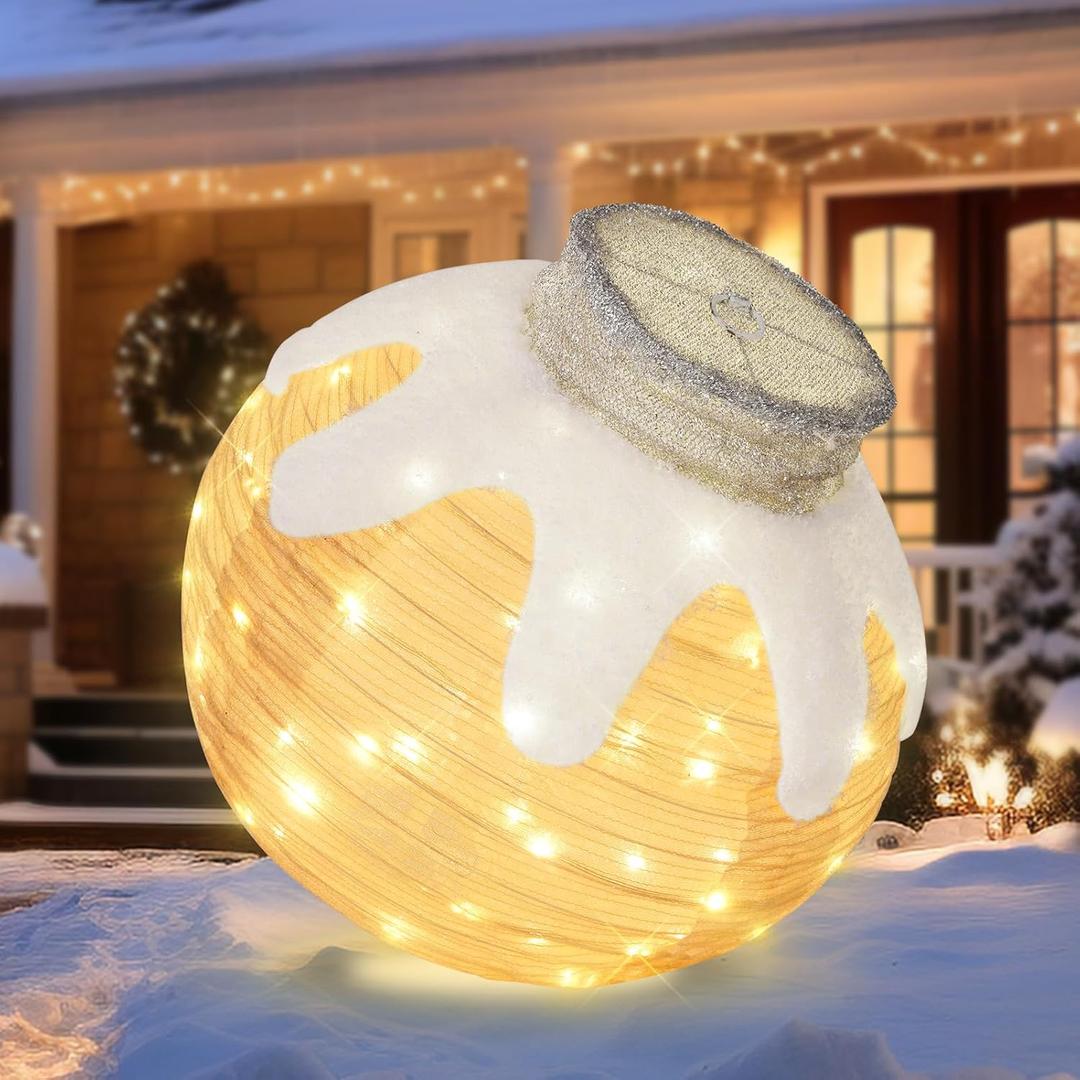 BRIGHTDECK Outdoor Christmas Ornaments, Lighted Pop-Up Outdoor Holiday Ball Decoration with 80 LED Lights, 8 Light Modes, Lighted Collapsible Holiday Decorations for Yard, Home(Beige)