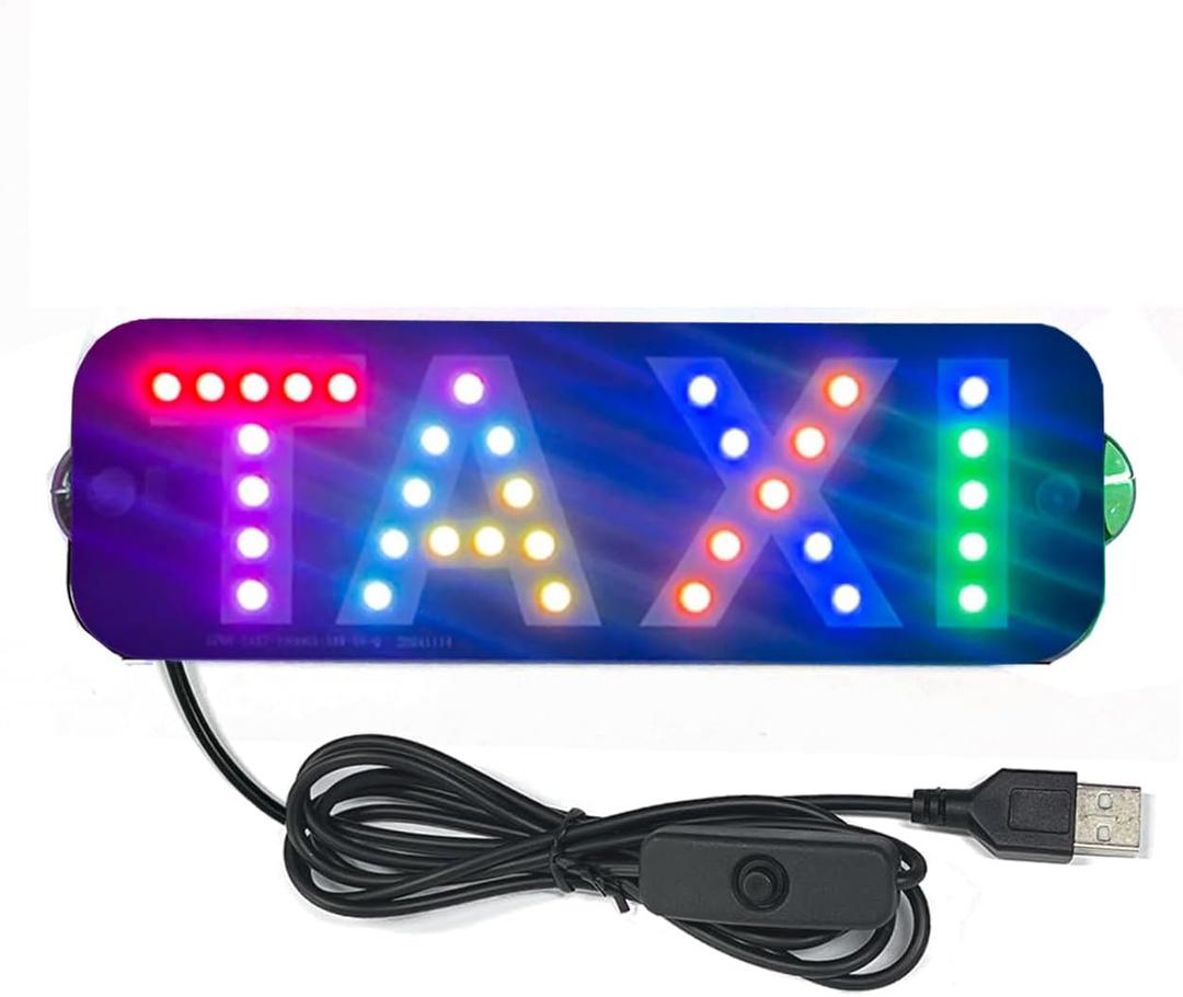 NBWDY RGB Dream Color Led Light Signs for Car, Taxi LED Sign for Windshield,Bright Taxi LED Signs Decal Stickers with Suction Cups Hook on Car Window,USB Plug,Flow Breath Function