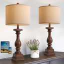 BOBOMOMO 27" Farmhouse Living Room Lamps with USB-A +C Ports, Vintage Rustic Bedside Night Stand Lamps Set of 2, Linen Shade, Retro Side Table Lamps for Living Room, Bedroom (Blubs not Included) (Brown)