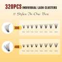 QUEWEL Lash Clusters Kit, 320 Pcs 30D+40D Lash Cluster Eyelash Extensions 9-16mm Lash Clusters Wispy Kit with Eyelash Clusters Bond and Seal Glue Remover Tweezers (30D+40D Kit) (MIX Length)