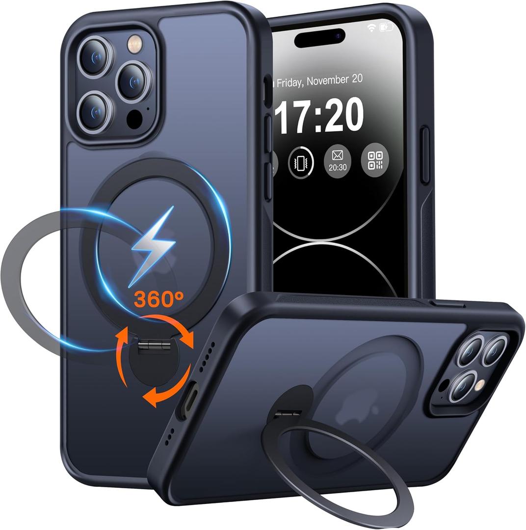 360 Rotatable Magnetic Stand for iPhone 14 pro max Case Compatible with Mag-Safe 16FT Military Drop Protection, Anti-Scratch/Fingerprint Shockproof iPhone 14 pro max Phone Case(Matte-Black)