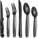 EWFEN 24-Piece Black Silverware Set with Steak Knives, Black Flatware Set for 4, Food-Grade Stainless Steel Tableware Cutlery Set, Mirror Finished Utensil Sets for Home Restaurant, Heavy Duty