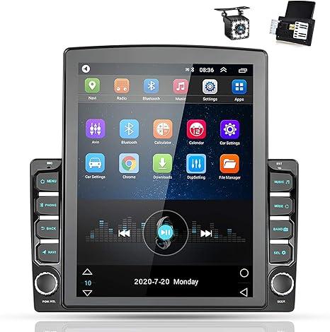 Android 9.0 Vertical Touchscreen Double Din Car Stereo System with GPS Navigation, 9.7 Inch Screen, 2.5D Mirror Tempered Glass, Bluetooth, Car Radio with Reversing Camera