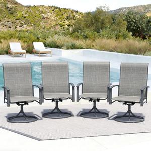 Patio Swivel Chairs Set of 4, All-Weather Metal Outdoor Dining Set with Breathable Mesh Seat, Lightweight Swivel Bistro Chairs for Garden, Deck, Porch & Comfortable Relaxation, Grey