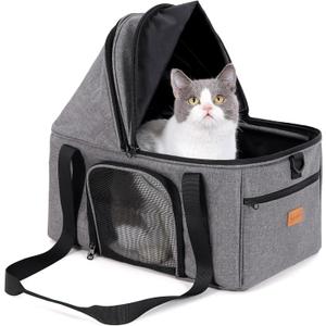 BurgeonNest Top-Expandable Large Cat Carrier, Soft-Sided Cat Bag for Medium & Large Cats Up to 25 lbs, Upgraded Small Dog Car Seat, Pet Travel Bag with Semi-Open Canopy