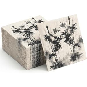100 Pack Cocktail Napkins Paper, Special Design of Bamboo in the Mist Paper Napkins Decorative for Bathroom Toilet Powder Room Holiday Wedding Bridal Shower (100, SMALL)