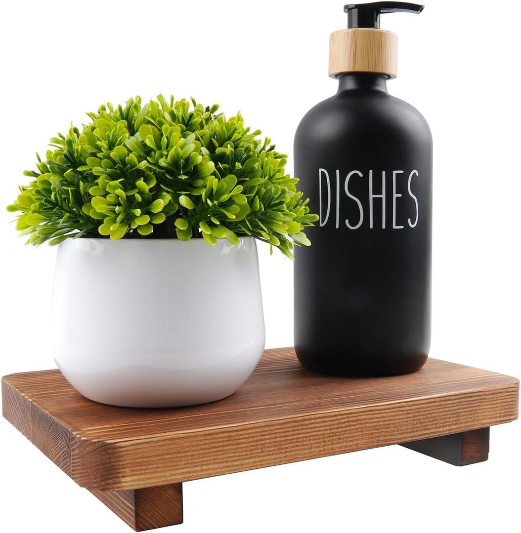 Wood Riser for Decor, Farmhouse Bathroom Counter Sink Decor, Wood Tray for Kitchen Counter, Wooden Soap Tray Dish Holder, Soap Dispenser Stand, Modern Farmhouse
