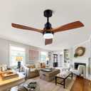 48" Wooden Ceiling Fans with Lighted Remote Control, Indoor Outdoor Wooden Ceiling Fan, Outdoor Modern Ceiling Fan with 3 Fan Blades for Patio, Living Room, Farmhouse, etc. (Black + Walnut)