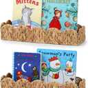 2 Pack Nursery Book Shelves, Scalloped Water Hyacinth Book Shelf for Kids Rooms, Handwoven Floating Book Shelves for Wall, 15.8 Wicker Hanging Bookshelf for Books, Toys, Photo Frames, Nursery decor