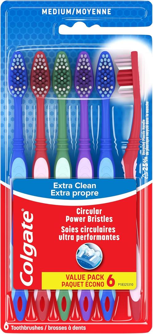 Colgate Extra Clean Toothbrush, Medium Toothbrush for Adults, 6 Pack