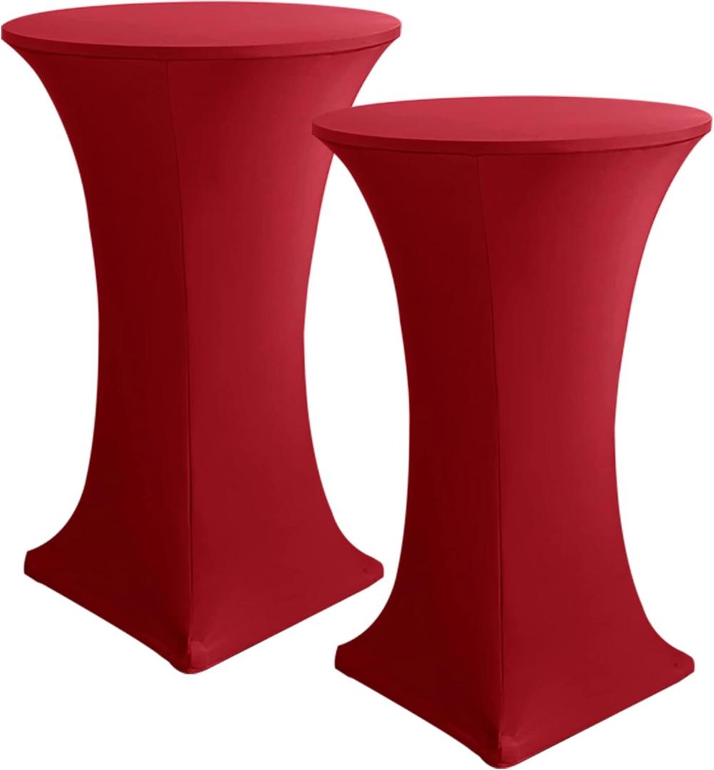 HolidayIdeas Cocktail Table Covers, 2 Pack - Fitted Stretch Spandex Square Corners Cocktail Tablecloths (Dark Red, Fit for 30"-32" Diameter x 43" Height Tables)