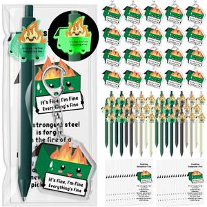 30 Sets Positive Dumpster Fire Inspirational Teacher Nurses Employee Appreciation Gifts Bulk Luminous Ballpoint Pens Acrylic Keychains Bookmarks Emotional Gift for Graduation Coworker