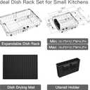 MAJALiS Dish Drying Rack Over The Sink with Utensil Holder, Mat | Expandable Stainless Steel Dish Drainer for Small Kitchen, Apartment, RV, Counter Space Saving, Perfect Fit, Rustproof, For 13"-30" W Sink with Mat