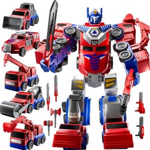 MSKOLER Robot Toys for Kids 3-5 Magnet Transforming Robot 5-in-1 Educational Toys Easy DIY Assembling Vehicle Playsets for Boys and Girls (Red)