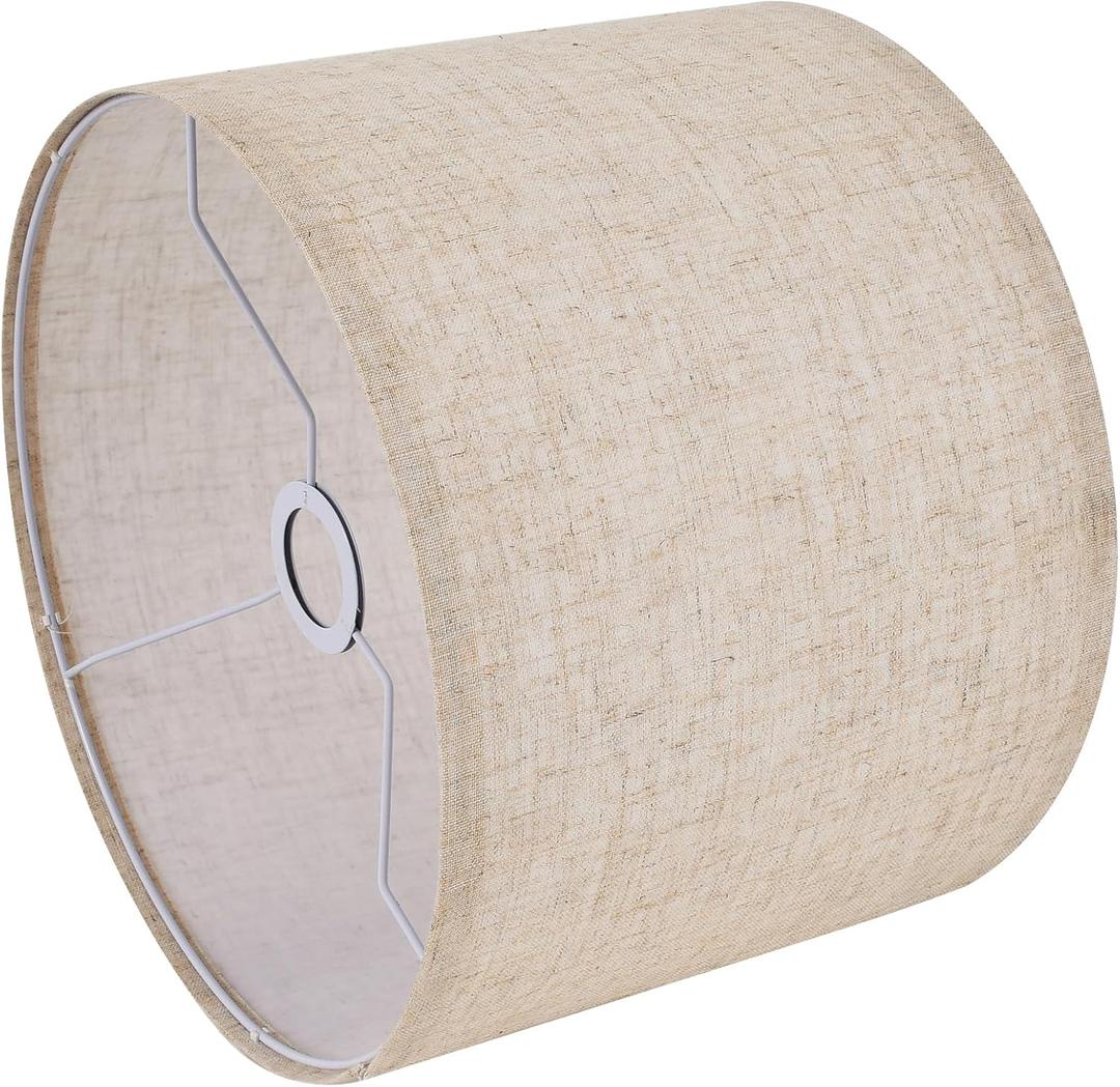Beige Lamp Shade, Large Drum Lampshade 13''Top X 13'' Bottom X 10'' High, Replacement Lamp Shade Natural Linen Hand Crafted for Table Lamps Floor Lamps Chandelier Lamp, Easy Assembly Required