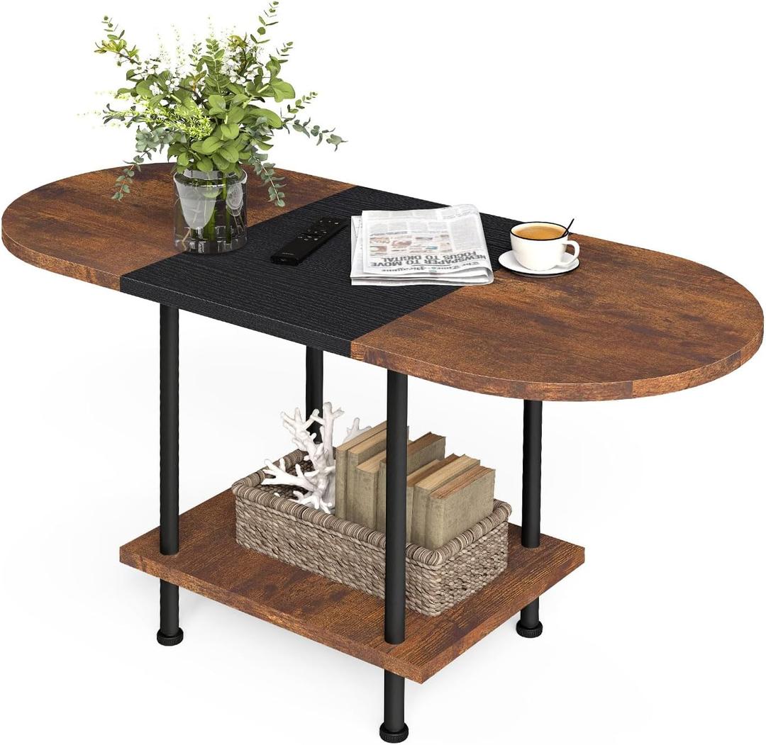 Coffee Tables, Modern Center Table with Storage Shelf, 2-Tier Table for Living Room, Modern Two-Tone Design (Mixed Brown)