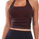 BMJL Womens Halter Built in Bra Workout Sports Tank Tops Summer Trendy Backless Going Out Clothing 2025 (Small, Coffee)