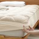 Faux Fur Fitted Mattress Pad Quilted Bottom Sheet, Fluffy Mattress Protector Cover, Luxury Soft Fitted Sheet Mattress Topper with 8-21" Deep Pocket Queen (White)