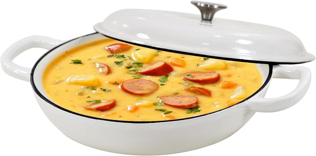 Cast Iron Dutch Oven 3.8 Quart Dutch Oven Pot with lid White Heavy Duty Dutch Oven Dual Handles Porcelain Enameled Cast Iron Skillet Family or Friends Gifts