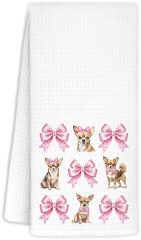 KRHFG Coquette Pink Bow Chihuahua Kitchen Towels, Chihuahua Lovers Mom Gifts Hand Towels for Bathroom, Dog Mom Owner Lover Gifts Dish Tea Towel Drying Cloth for Kitchen Decor, 16x24 Inch