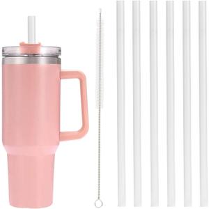10 x 6 Pack Replacement Straws with Cleaning Brush Compatible Stanley 30 oz 40 oz Tumbler, Plastic(White)