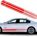 Universal Car Side Skirt Vinly Decals Auto Body Side Sports Racing Stripe Graphic Stickers Exterior DIY Modified Decoration Accessories NJ002 Red (2Pcs)