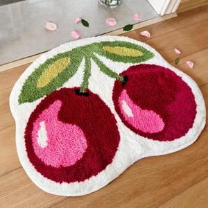 Cherry Bath mat Cute Bath mat Cherry Rug Fun Bath mat Cherry Bathroom Decor, Shaped Absorbent Bathtub Cool Rug Bathroom Tub Plush Shower Rugs Washable