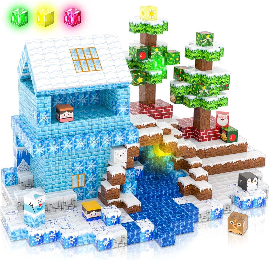 Winchoice 150PCS Magnetic Blocks Magnet Building Toys, Frozen World - Magnetic Cubes Blocks Light Up STEM Sensory Toys for Kids Toddlers Age 3+, 1 Inch