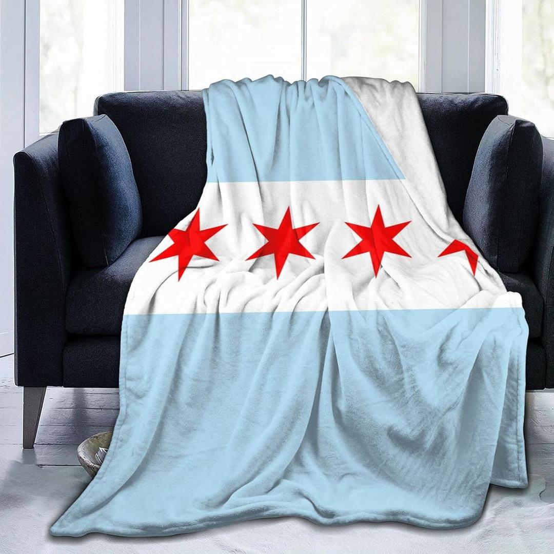 Chicago City Flag Super Soft Warm Fleece Blanket, Comfortable Flannel Blanket, Four Season Blanket Suitable for Bedroom Bed and Sofa (45x35 Inch)