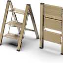 FlyGeneral 3 Step Ladder, Folding Ladder Stool, Gold, Wider Upgraded Non Slip Treads, Portable Lightweight Ladder for Home and Kitchen, Holds up to 330 Lbs.