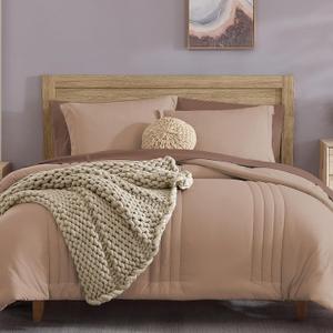 Monbix Comforter King Size, King Comforters Set 7 Piece, Breathable Solid Bedding Sets King with Comforters, Sheets, King Bed in A Bag with Sheets, Pillowcases & Shams (Rust Pink King, 102"x90")