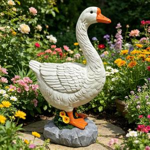 Large Porch Goose Statue Premium 20” Realistic Hollow Resin Garden Goose Stone Base with Sand-Fillable Design for Outdoor Stability Birthday Housewarming Gift for Kids Women Mom Friends