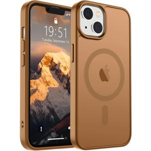 SUPFINE Magnetic for iPhone 14 Case & iPhone 13 Case (Compatible with MagSafe)(Military Grade Drop Protection) Slim Translucent Matte Shockproof Phone Cover,Brown