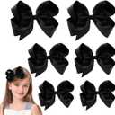 Black Hair Bow For Girls and Toddler - 6 pcs Black Hair Bows Clips, 6 inch × 2,4 inch × 2,3 inch × 2 inch