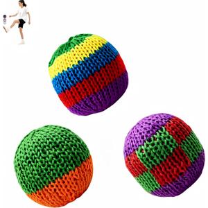 2 x 3PCS Hand-Made Knitted Footbags Set - Colorful Crochet Foot Bag Kick Balls for Adults and Beginners, Small Kick Sack for Juggling Practice, Indoor Outdoor Games, Party Favors and Group Play