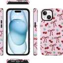 MZELQ Magnetic for iPhone 15 Case, Pink Cherry Bow Red Pattern [Compatible with Magsafe Charging] 2 in 1 Matte Shockproof Protection Hard Phone Cover for Girls Women