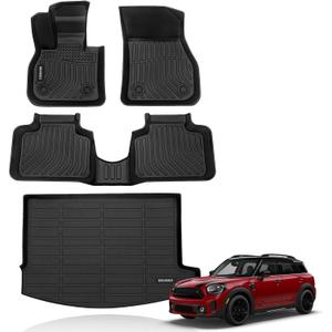 KELCSEECS Floor Mats & Cargo Liner Custom for Mini Countryman F60 2017-2024(Not for Manual Transmission),All Weather Protection TPE Floor Liners Front& Rear Row Full Set Accessories Black