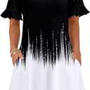 Zeagoo Summer Casual Dresses for Women A Line Sun Dress Ruffle Short Sleeve V Neck Floral Tshirt Dress with Pockets (Black, XXL)