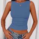 PRETTYGARDEN Women Going Out Tops Summer Clothes 2025 Trendy Split Hem Ruched Sleeveless Shirt Cute Y2K Tank Top (Blue, XXL)