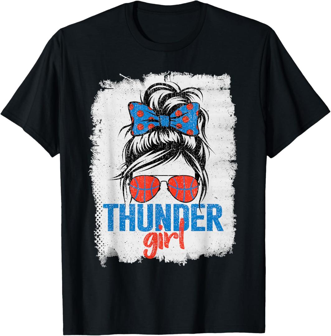 Vintage Thunder Girl Messy Bun Retro Sports Fan Team Spirit T-Shirt, Size Small