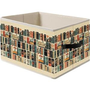 Vintage Book Lovers Storage Bin Box with Handles, Retro Bookish Foldable Organizer Basket Toybox for Reading Corner Room Library Bedroom Bathroom Home Clothes Toys Books (color-19)