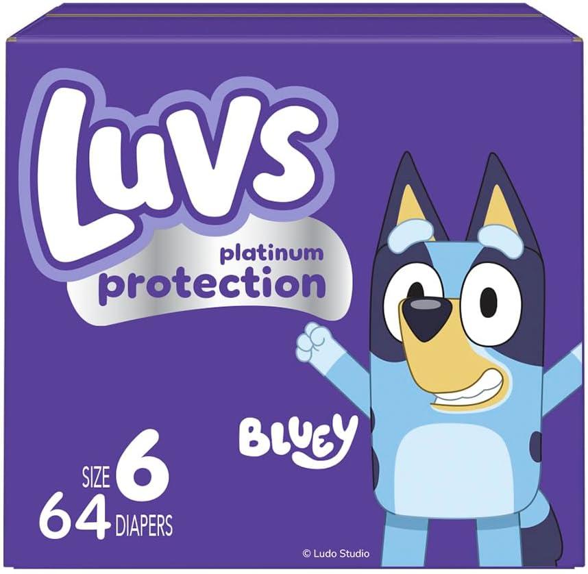Luvs Diapers - Size 6, 64 Count, Bluey Platinum Protection Baby Diaper