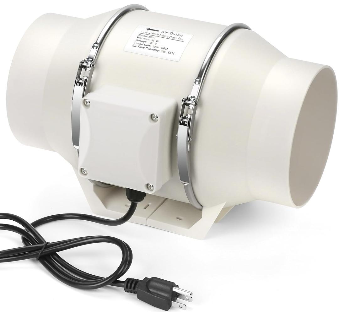 4 Inch Duct Inline Ventilation Exhaust Fan 296 CFM Duct Intake Fan High Efficiency Air Fan Quiet Copper Motor for Ducting Vents Bathroom Kitchen Grow Tents Hydroponics