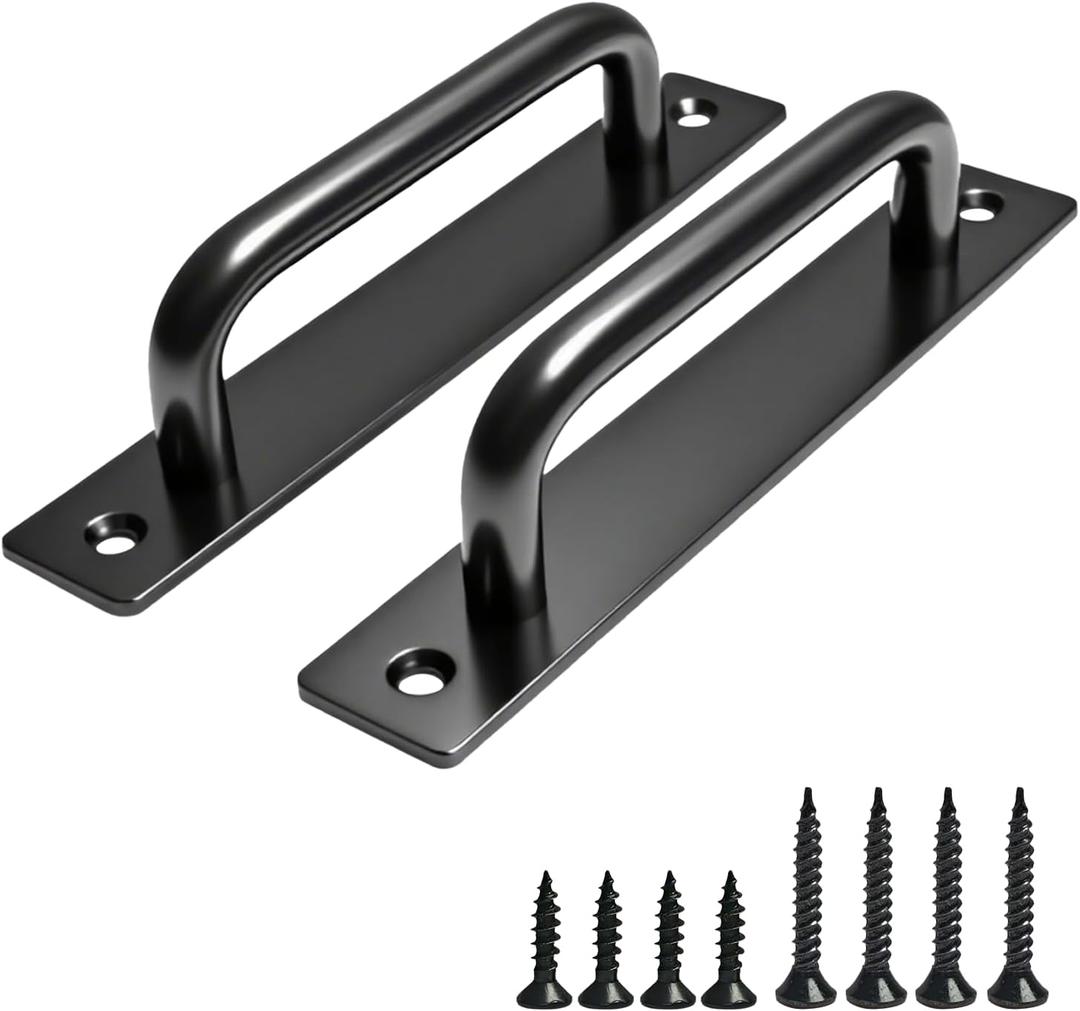 2PCS 5.8 Inches Barn Door Handle, Premium Aluminum Alloy Gate Handle, Sturdy Black Sliding Door Pull Handles for Kitchen, Cabinet, Bathroom, Closet, and Easy Install