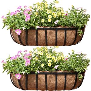 36 Inch Railing Window Box Deck Balcony Rail Planter With Coco Liner - Metal Wall-Mounted Coconut Liner Basket English Horse Trough for Outdoor Balcony Porch Fence Patio (2 Pack)