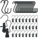 Knitgrip 36 Pcs Boot Hanger Clips and 36 Pcs Large S Hooks, Heavy Duty Single Clips for Pants Non Slip Rubber Coated 5.7 Inches Black Portable S Hanging Hooks for Closet Laundry Clothes Jeans Towels