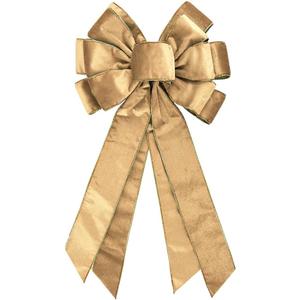Vintage Champagne Wreath Bow - 20 * 11in Golden Edged Velvet Tree Topper Ornament for Xmas Winter Home Decor