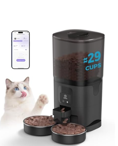 PAPIFEED 7L Automatic Cat Feeder for 2 Cats  2.4G WiFi Timed Auto Feeder with APP Control, Cat Food Dispenser with Alexa for Multiple Cats, Detachable for Easy Clean, 110 Meals Per Day  Black
