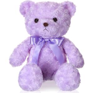 16 Inches Girl's First Bear Plush Stuffed Cute Bear Soft with Bow Plush Animal Toys for Girl Girlfriend Baby Shower Birthday Gifts Valentine Gifts (Purple)